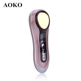 AOKO Ultrasonic Hot Cold Beauty Machine Acne Treatment Face Lifting Electric anti Ageing Skin Tighten Device Spa Facial Massager 220512