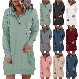 Casual Dresses Woman Sweatshirt Dress Hoodies Autumn Sports Long Sleeve Loose Pockets Hooded Ladies Winter PulloverCasual