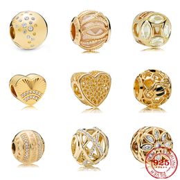 925 Silver Fit Pandora Charm 925 Bracelet Gold Lucky Bag Geometric Pendant Beads charms set Pendant DIY Fine Beads Jewellery