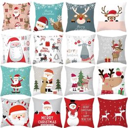 Merry Christmas Decorations For Home Reindeer Santa Claus Tree Cushion Cover Ornaments Xmas Gifts Year Y201020