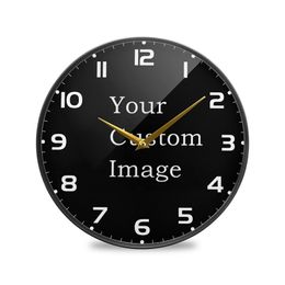 Custom Acrylic Round Silent Wall Gold Needles Non Ticking Hanging Watch Battery Operated Home Decor Creative Clock 220704