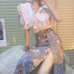 Fried Street Two-Piece Summer Suit Lace Doll Collar Design Loose Short Sleeve Shirt Women's Suit CX220420