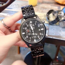 Mens watch quartz movement chronograph pilot watches japan battery all dial work black sport wristwatch luminous clock design lifestyle waterproof Montre De Luxe