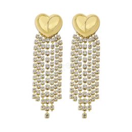 Fashion Long Tassel Rhinestone Dangle Earrings Women Wedding Bridal Heart Pendant Dangling Earring Party Jewellery Accessories Gifts