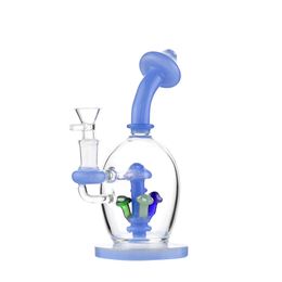 8-Inch Blue Bent Neck Glass Bong with Mushroom Circ Percolator, 14mm Female Joint