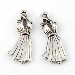 200Pcs Antique Silver Alloy Dress Charms Pendants For Jewelry Making Findings 10.5X26mm CV113