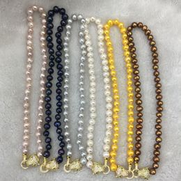 Hand knotted necklace natural 8-9mm multicolor freshwater pearl sweater chain nearly round pearl leopard head clasp 45cm