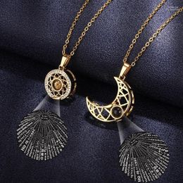 Pendant Necklaces Zirconia Sun Moon Necklace Set Glow Projection 100 Language I Love You Statement For Women Gifts Jewellery Bijoux Femme Elle