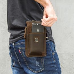Waist Bags Harness Fashion Cowhide Men's One Shoulder Crossbody Bag Crazy Horse Skin Mobile Phone High-quality Luxury Purses