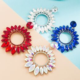 Exaggerated Colour Crystal Dangle Earrings for Woman Sparkly Rhinestone Geometric Charm Drop Earrings Girl Ear Jewellery