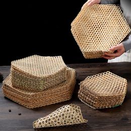 hand-woven woven bamboo Mats table placemats coaster 3sizes insulated hot mat pot holder steaming mesh vegetables folding steamer basket crafts decor LK197