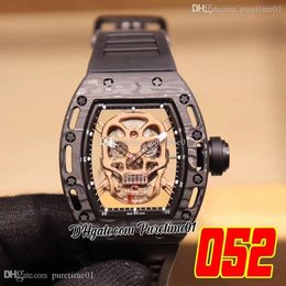 Skull 052 Miyota Automatic Mens Watch Carbon Fiber Champagne Skeleton Dial Black Rubber Strap Super Edition Puretime01 E69C1