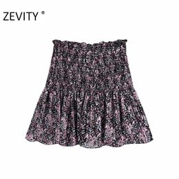 Zevity feminino de flor tropical de flor vintage mini -saia plissada faldas mujer senhoras casuais slim buffles chiffon saias quun671 210311