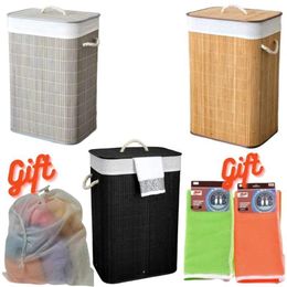 Laundry Bags Folding Dirty Clothes Storage Basket Bamboo Washing Bag Foldable Organizer Large Hamper One Three Grids Bathroom Women