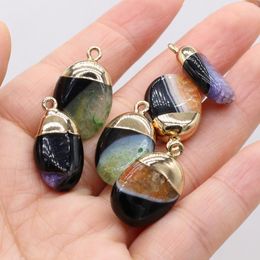 Pendant Necklaces Natural Agate Stone Oval Shape Striped Charms For Jewellery Making Necklace BraceletPendant