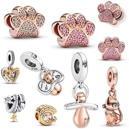 New Trendy 100% 925 Sterling Silver Charm Gorgeous Shiny Paw Print Pendant Kitten Charm Fitted Pandora Bracelet DIY Jewelry Gift Making