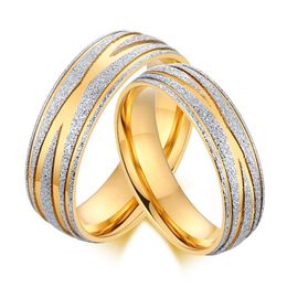 Wedding Rings For Women Simple Fashion Gold-color Engagement Jewellery Men Sandblasting Couple Ring Lover's GiftWedding