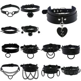 Chokers Goth Punk Spike Rivet Choker Collar For Women Black Round Heart Bell Belt Necklace Neck Strap Cosplay Chocker Gothic AccessoriesChok