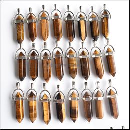 Arts And Crafts Tiger Eye Hexagonal Pillar Natural Stone Charms Chakra Healing Pendant Diy Necklace Earrings Jewellery Making Sports2010 Dhy52