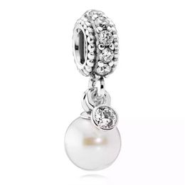 925 Sterling Silver Dangle Charm Clear CZ White Pearl Pendant Beads Bead Fit Pandora Charms Bracelet DIY Jewellery Accessories