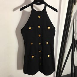 Sexy Backless Women Dresses Fashion Button Designer Skirts Vintage Sling Female Sleeveless Dress Clothing
