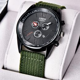 Wristwatches Outdoor Mens Quartz Watch Date Stainless Steel Dial Military Sports Analog Wristwatch 2022 Fashion Nylon Strap Relogio Masculin