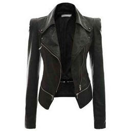 2020 spring Women faux Leather Jacket Gothic moto jacket Zippers Long sleeve Goth Female PU Faux Jackets L220728