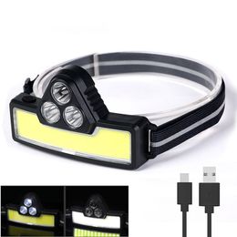COB LED Headlamp Highlight Head Light USB Charging Multifunctional Lantern Outdoor Night Lamp with Built In Battery