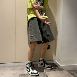 Koreanischen Stil Sommer Herren Schwarz Breite Bein Denim Shorts Mode Lässig Baggy Kurze Jeans Männliche Kleidung 220611