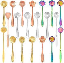 8 Pcs/Set Vintage Stainless Steel Spoon Flower Shaped Coffee Tea Stiring Spoon Ice Cream Cake Dessert Tableware CJ25