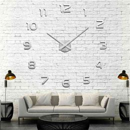 3d Wall Clock Design Large Acrylic Mirror Clocks Stickers Living Room Accessories Decorative House Clock On The Wall 210325