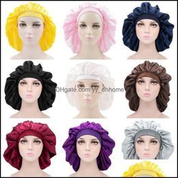 Beanie/Skl Caps Hats Hats Scarves Gloves Fashion Accessories Solid Color Wide Band Large Satin Bonnet Sleep Women Hai Dhzud