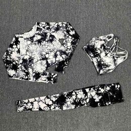 Seamless Yoga Set Women Printing Sexy Gym Suits Running Clothes Long Sleeve Crop Top Sports Bra High Waist Pants Fitness Wear J220706