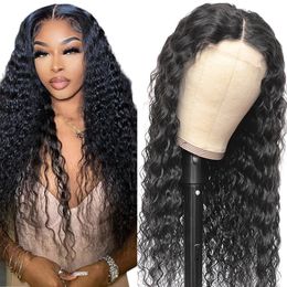 30inch Brazilian Water Wave Lace Frontal Wigs 250 Density 4X4 Lace closure Human Hair Wig Natural Color