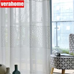 Modern White tulle curtains for living room bedroom geometric sheers curtain drapes for windows 220511