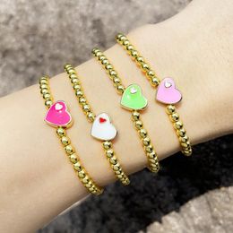 Charm Bracelets Gold Beads Chain Small Heart For Women Girl Copper Enamel Bracelet Gift Wholesale Cute Jewellery Brtd99Charm