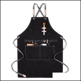 Aprons Home Textiles Garden Barman Tea Shop Cotton Padded Canvas Apron Custom Nail Baking Restaurant Bar Work Clothes Drop Delivery 2021 L