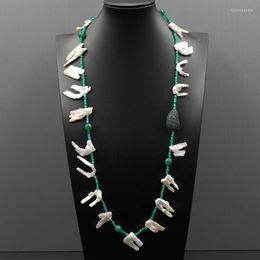 Pendant Necklaces Jewellery Cultured Freshwater White Pearl Freeform Keshi Green Agate CZ Beads Long Necklace 29" Handmade For WomenPenda