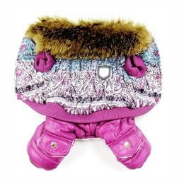 Purple Pet Dog Cat Winter Fleece Jacket Water Resistant Lined Coat Flower Pattern Clothing For Small Puppy Drop 201102