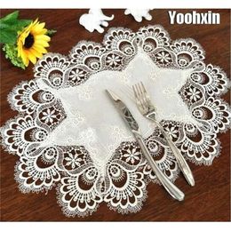 oval lace table place mat cloth embroidery tea placemat pad Wedding mug coaster cup Coffee Christmas doily dining kitchen T200703