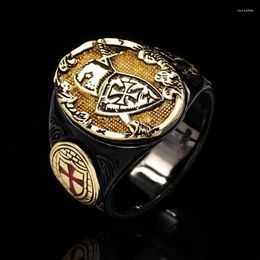 Cluster Rings Fashion Hip Hop Cross Shield Men's Ring Party Jewelry For Boyfriend Gift Black Gold Style Mens GoldCluster Wynn22