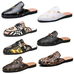 Top Quality Men Luxury Brand Designer Slippers Horsebit Grid pattern sandals Genuine Leather Mules Black Brown Flip Flops Mens Casual Lazy Shoes Big Size US 12
