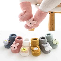 1 Pair Baby Non-Skid Ankle Socks Cute Cartoon Animal Infant Slipper Winter Warm Floor Booties Stocking with Grips L220716