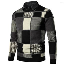 Men's Sweaters Autumn Sweater High Quality British Slim Fit Denim Shirt Collar Plaid Long Sleeve SweaterMen's