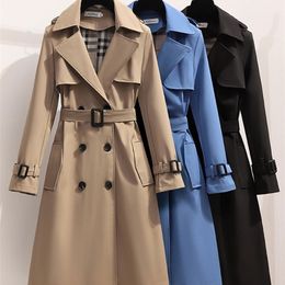 Autumn Winter Women Fashion Windbreaker VNeck Double Breasted Belt Long Trench Coat British Style Elegant High End Overcoat L220812