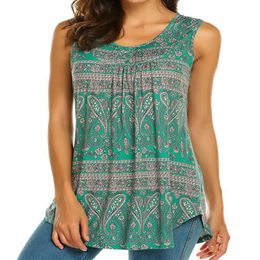 Women's Paisley Printed Tank Pleated Sleeveless Blouse Shirt Casual Flare Tunic Tank Top Womens Summer Clothes Clothing T-shirt