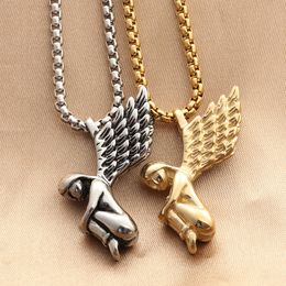 316L Stainless Steel Wings of Angel Pendant Little Angeles Piece Necklace For Men Women Hip Hop Charm Jewellery Rapper Punk Supplies