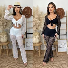 Women's Two Piece Pants 2-piece Set Tight Suit Women Outfits Tracksuits Club Sexy Crop Top Sets Female Clothing Hollow Out 2022Women's