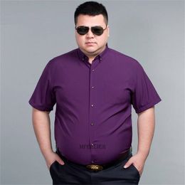 summer plus size 12XL 10XL 14XL 160kg Men Shirt short Sleeve Purple Black navy blue Business formal office wedding dress Shirt 220326