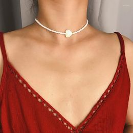 Chokers Bohemian Handmade White Beads Choker Necklaces For Women Fashion Jewellery Shell Heart Pendant Chockers Collar YRX16Chokers Godl22